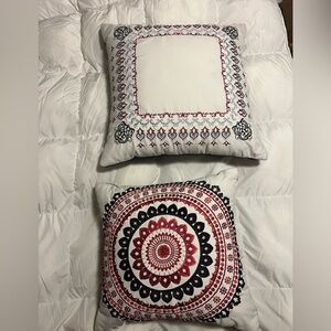 Embroidered boho Decorative Pillow Set - Red blue and white